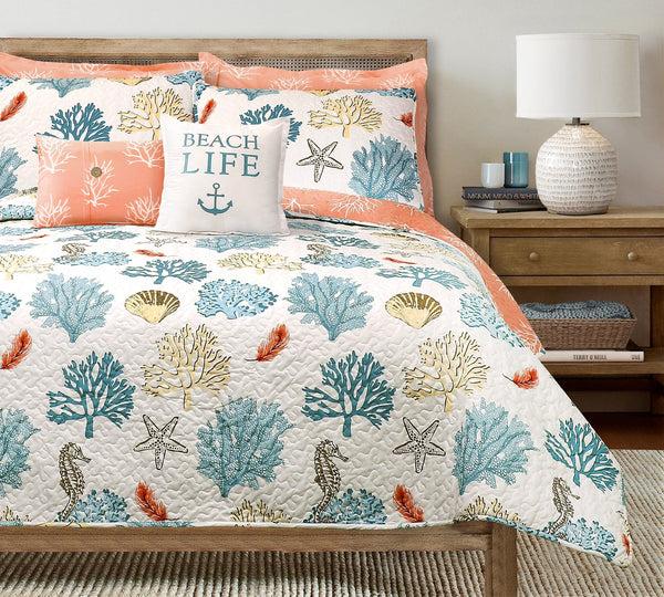 Lush Décor Coastal Reef Feather Reversible Quilt Set