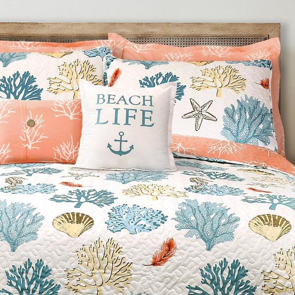 Lush Décor Coastal Reef Feather Reversible Quilt Set