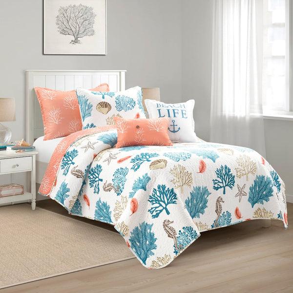 Lush Décor Coastal Reef Feather Reversible Quilt Set