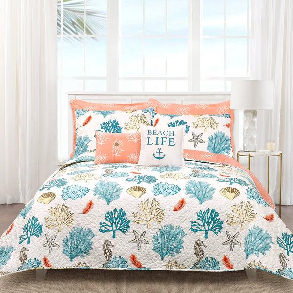 lush décor Coastal Reef Feather Reversible Quilt Set