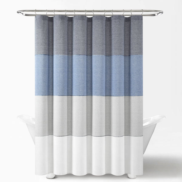 Lush Décor Color Block Ombre Yarn Dyed Recycled Cotton Blend Shower Curtain
