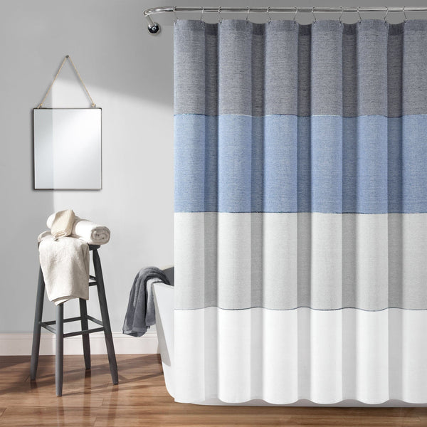 Lush Décor Color Block Ombre Yarn Dyed Recycled Cotton Blend Shower Curtain