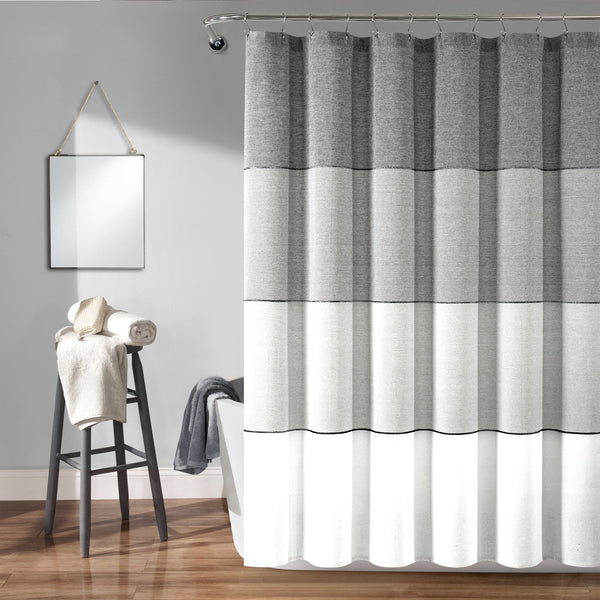 lush décor Color Block Ombre Yarn Dyed Recycled Cotton Blend Shower Curtain