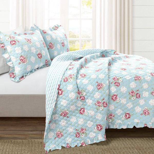 Lush Décor Cottagecore Floral Ruffle Quilt 3 Piece Set