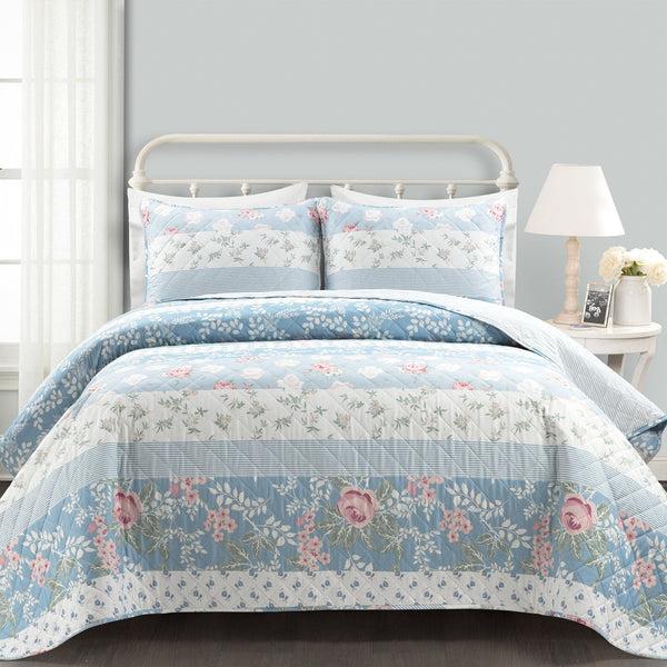 lush décor Cottagecore Flower Stripe Cotton Quilt 3 Piece Set