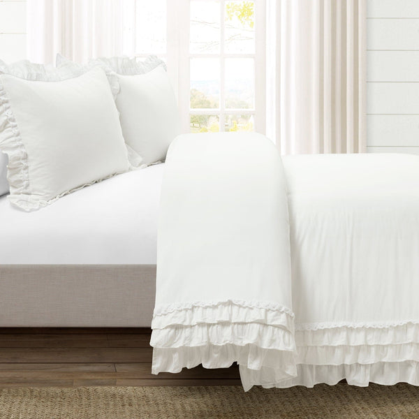 Lush Décor Ella Ruffle Lace 100% Cotton Duvet Cover 3 Piece Set