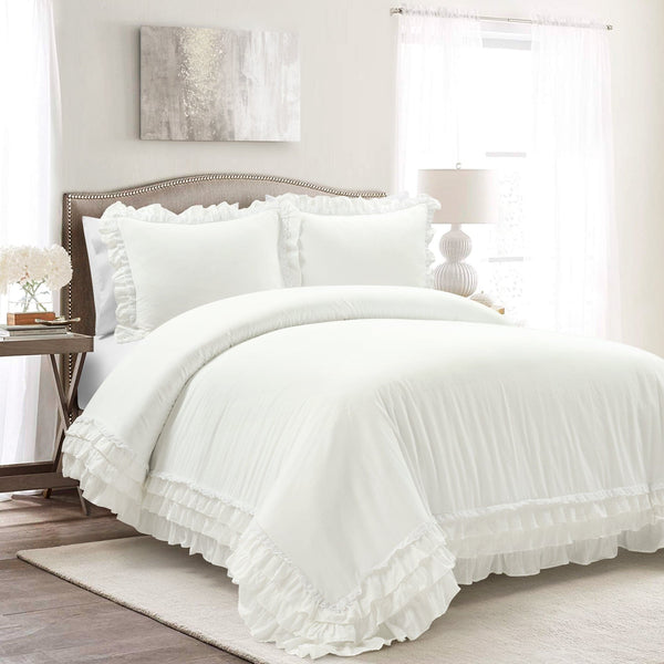 lush décor Ella Ruffle Lace 100% Cotton Duvet Cover 3 Piece Set