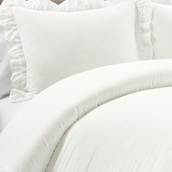 Lush Décor Ella Ruffle Lace 100% Cotton Duvet Cover 3 Piece Set