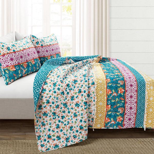 Lush Décor Emily Boho Stripe Reversible 3 Piece Quilt Set