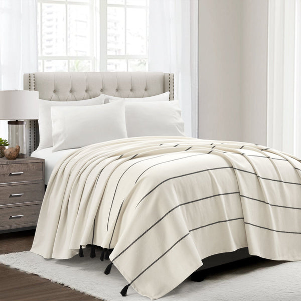lush décor Farmhouse Boho Stripe Woven Tassel Yarn Dyed Cotton Blend Blanket/Coverlet