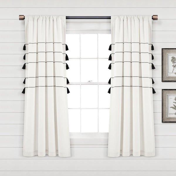 Lush Décor Farmhouse Boho Stripe Woven Tassel Yarn Dyed Recycled Cotton Blend Window Curtain Panel Set