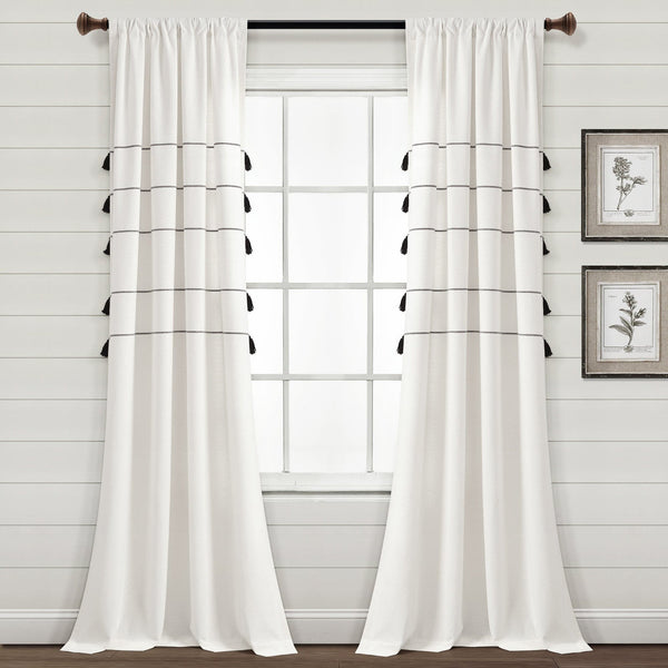 lush décor Farmhouse Boho Stripe Woven Tassel Yarn Dyed Recycled Cotton Blend Window Curtain Panel Set