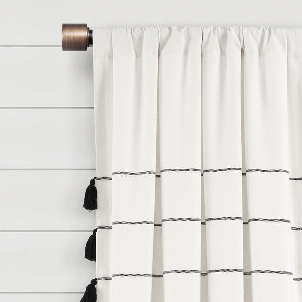 Lush Décor Farmhouse Boho Stripe Woven Tassel Yarn Dyed Recycled Cotton Blend Window Curtain Panel Set