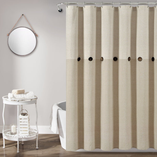 Lush Décor Farmhouse Button Stripe Yarn Dyed Shower Curtain