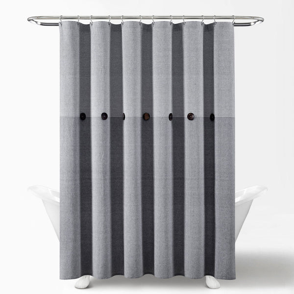 Lush Décor Farmhouse Button Stripe Yarn Dyed Shower Curtain