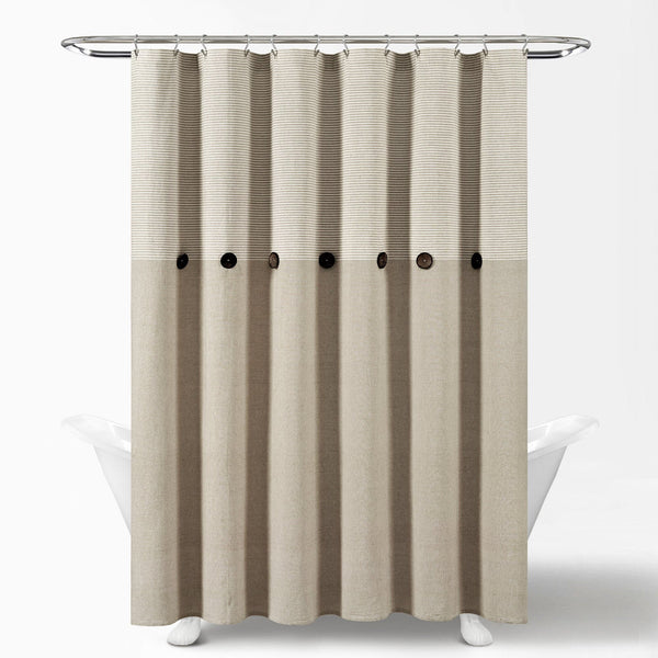 Lush Décor Farmhouse Button Stripe Yarn Dyed Shower Curtain