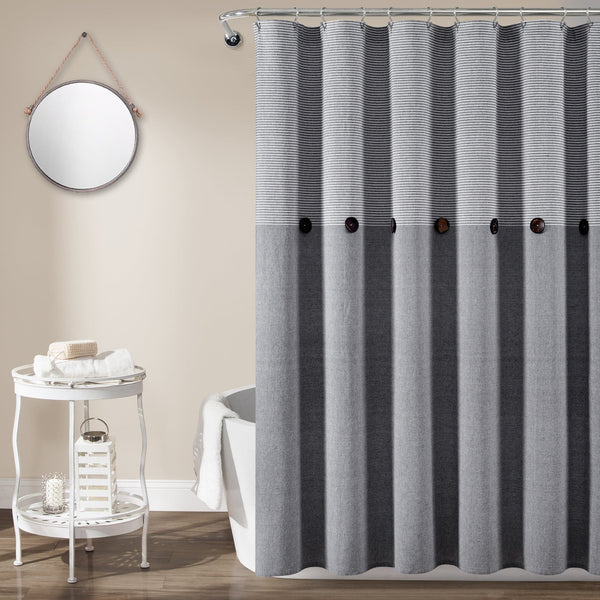 lush décor Farmhouse Button Stripe Yarn Dyed Shower Curtain