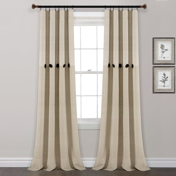 Lush Décor Farmhouse Button Stripe Yarn Dyed Woven Cotton Blend Window Curtain Panel Set