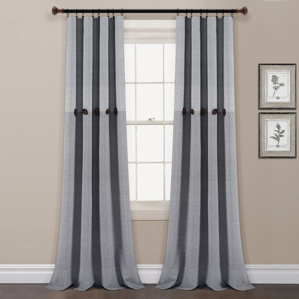 lush décor Farmhouse Button Stripe Yarn Dyed Woven Cotton Blend Window Curtain Panel Set