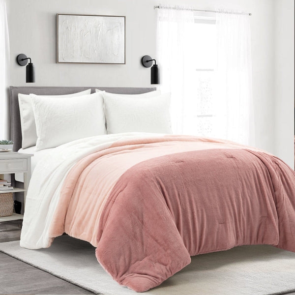 lush décor Farmhouse Color Block Ultra Soft Faux Fur Comforter Set