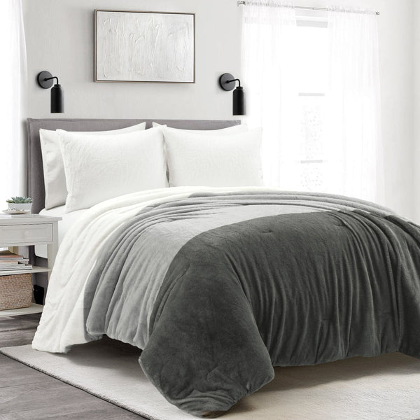 Lush Décor Farmhouse Color Block Ultra Soft Faux Fur Comforter Set