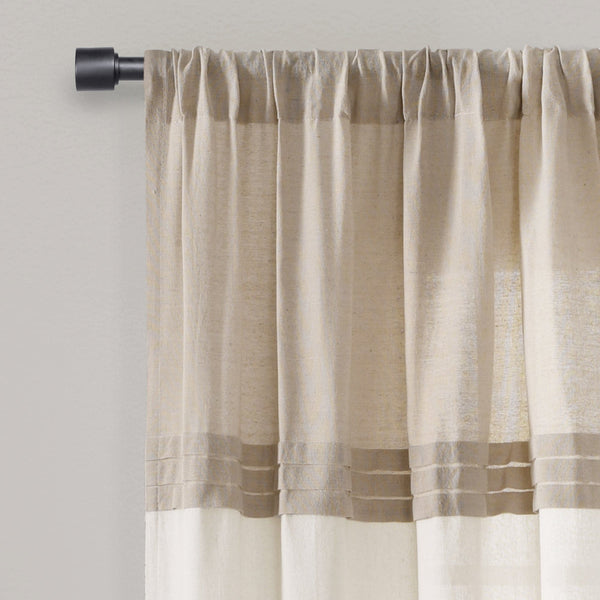 Lush Décor Farmhouse Faux Linen Colorblock Pleated Window Curtains