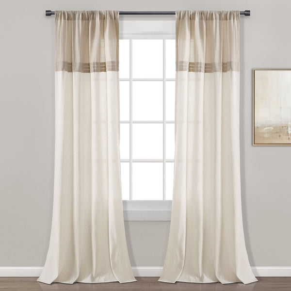 lush décor Farmhouse Faux Linen Colorblock Pleated Window Curtains