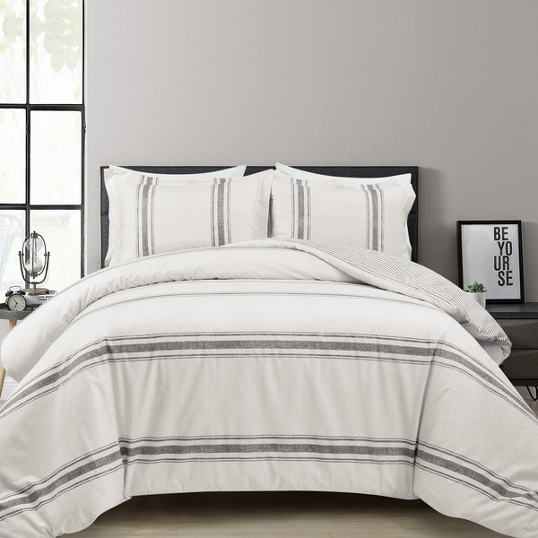 Lush Décor Farmhouse Stripe 100% Cotton Duvet Cover Set