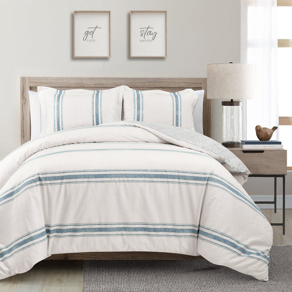 Lush Décor Farmhouse Stripe 100% Cotton Duvet Cover Set