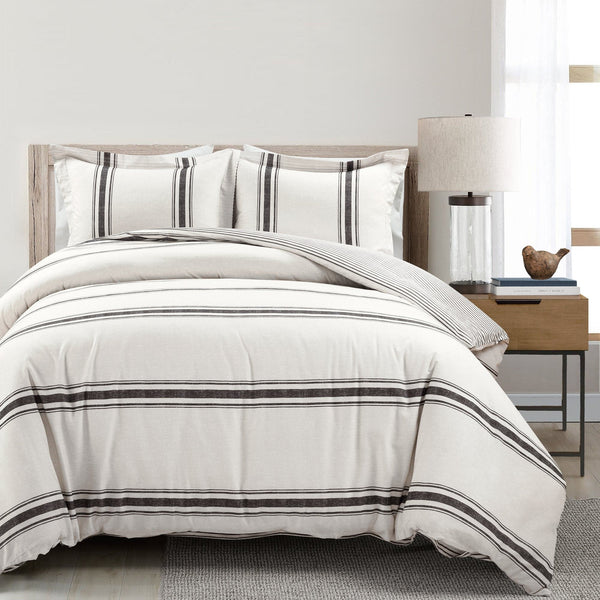 lush décor Farmhouse Stripe 100% Cotton Duvet Cover Set