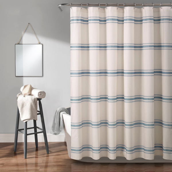 lush décor Farmhouse Stripe 100% Cotton Shower Curtain
