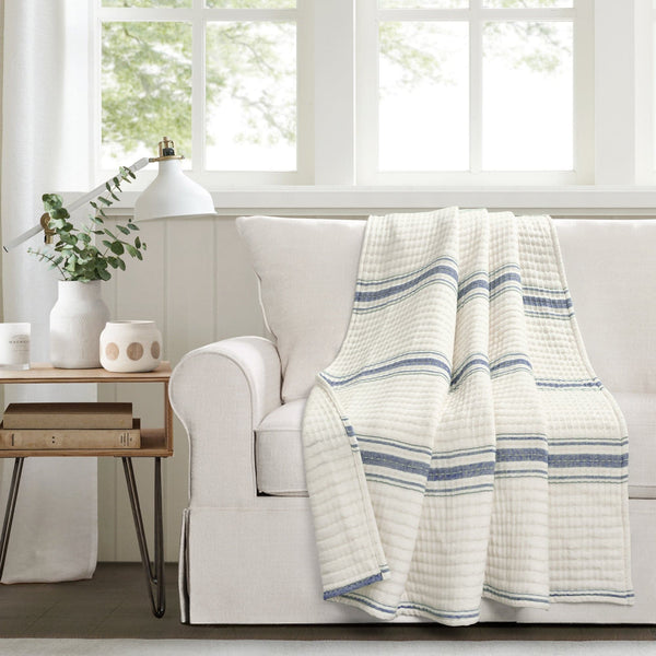 lush décor Farmhouse Stripe Kantha Pick Stitch Yarn Dyed Cotton Woven Throw