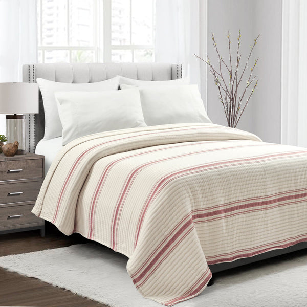 lush décor Farmhouse Stripe Kantha Pick Stitch Yarn Dyed Cotton Woven Blanket/Quilt/Coverlet