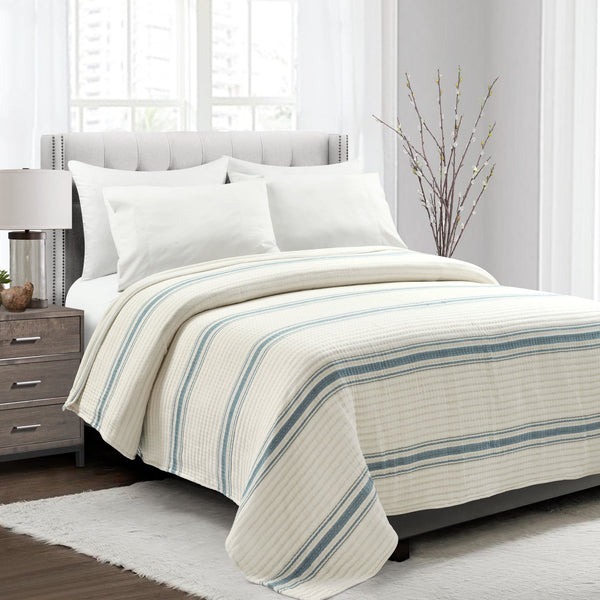 Lush Décor Farmhouse Stripe Kantha Pick Stitch Yarn Dyed Cotton Woven Blanket/Quilt/Coverlet