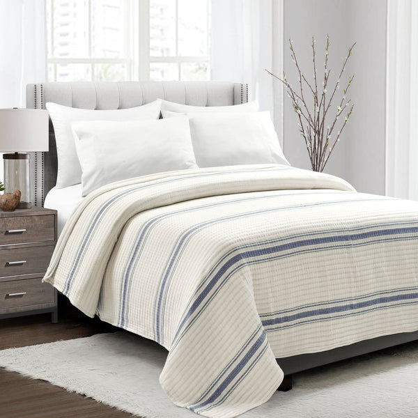 Lush Décor Farmhouse Stripe Kantha Pick Stitch Yarn Dyed Cotton Woven Blanket/Quilt/Coverlet