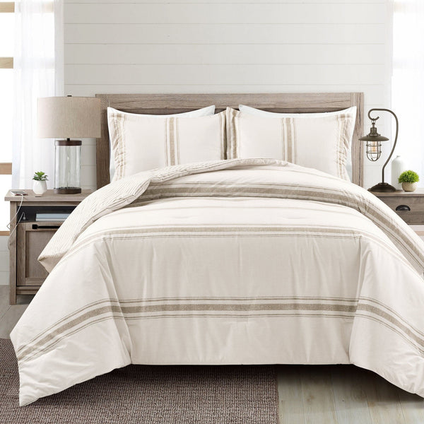 Lush Décor Farmhouse Stripe Reversible Comforter Set