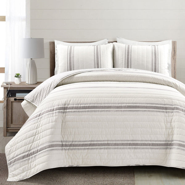 Lush Décor Farmhouse Stripe Reversible Cotton Quilt Set