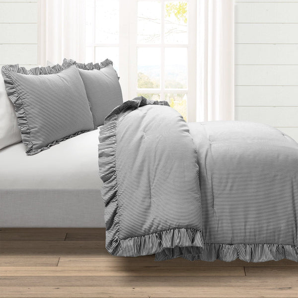 Lush Décor Farmhouse Stripe Reyna Ruffle Reversible Comforter 3 Piece Set