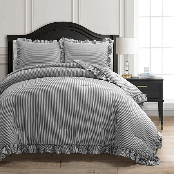 lush décor Farmhouse Stripe Reyna Ruffle Reversible Comforter 3 Piece Set