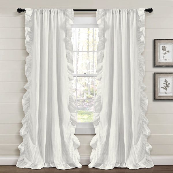 Lush Décor Farmhouse Stripe Reyna Ruffle Window Curtain Panel Set