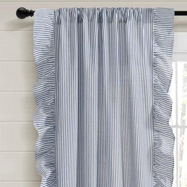 Lush Décor Farmhouse Stripe Reyna Ruffle Window Curtain Panel Set
