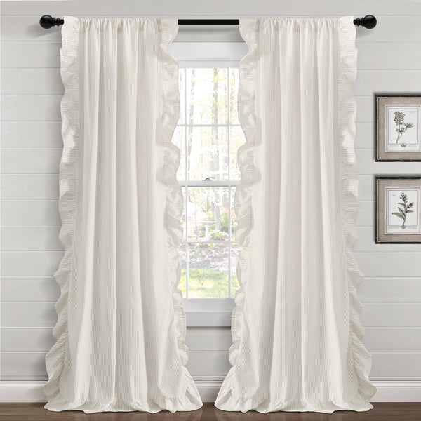 Lush Décor Farmhouse Stripe Reyna Ruffle Window Curtain Panel Set