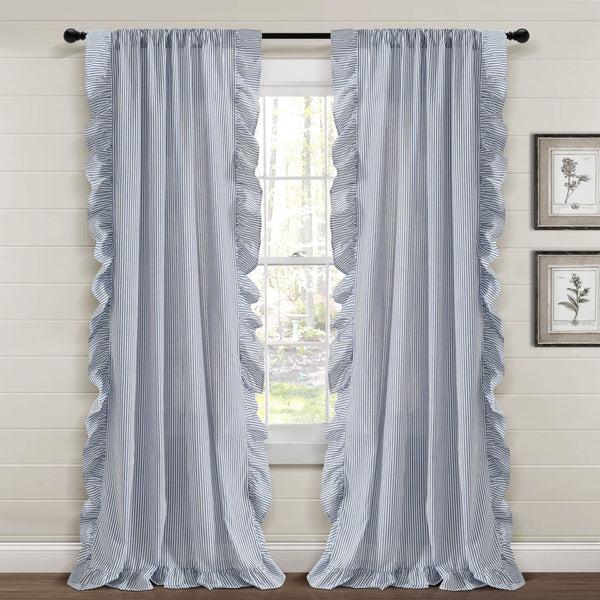 lush décor Farmhouse Stripe Reyna Ruffle Window Curtain Panel Set