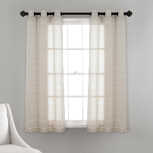 Lush Décor Farmhouse Textured Grommet Sheer Window Curtain Panel Set