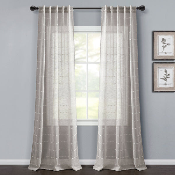 lush décor Farmhouse Textured Sheer Back Tab Rod Pocket Window Curtain Panel Set