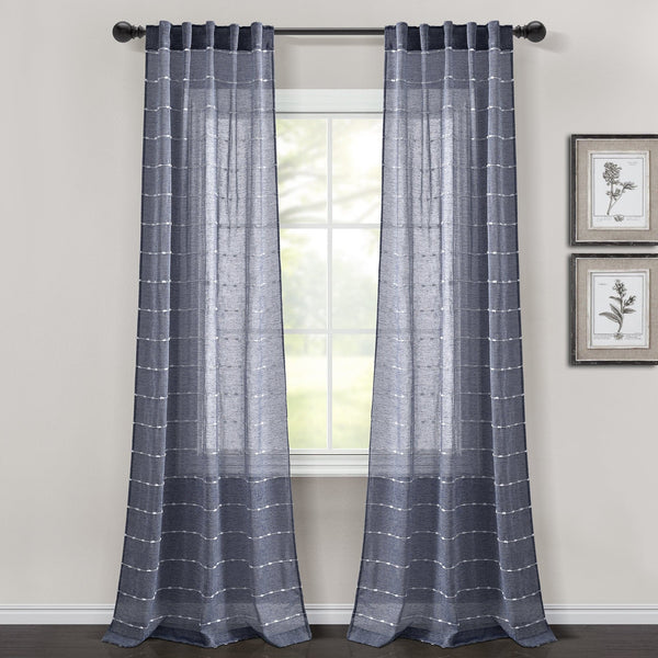 Lush Décor Farmhouse Textured Sheer Back Tab Rod Pocket Window Curtain Panel Set