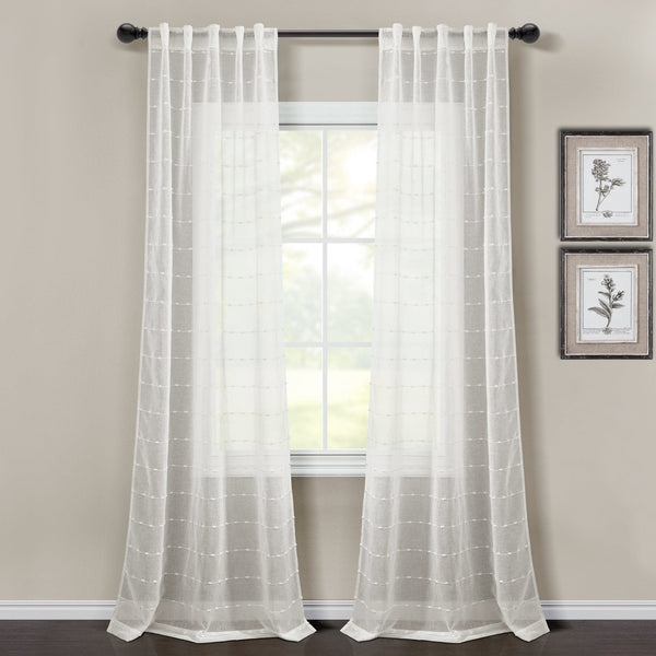 Lush Décor Farmhouse Textured Sheer Back Tab Rod Pocket Window Curtain Panel Set