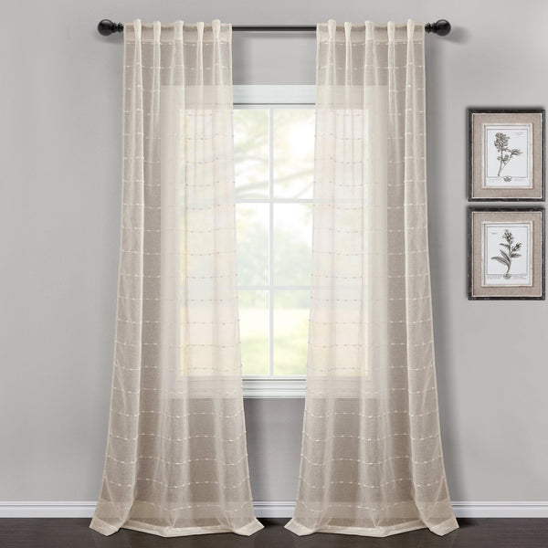 Lush Décor Farmhouse Textured Sheer Back Tab Rod Pocket Window Curtain Panel Set