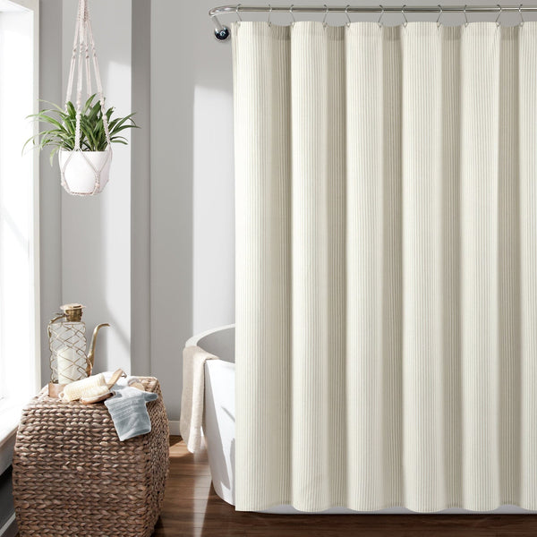Lush Décor Farmhouse Vintage Stripe Yarn Dyed Recycled Cotton Blend Shower Curtain