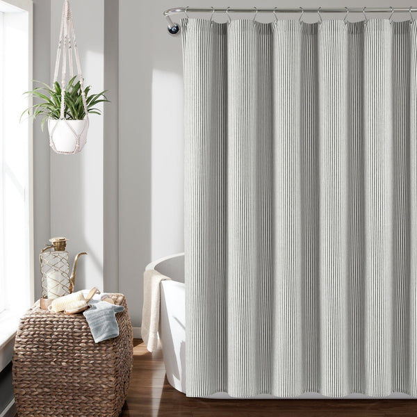 lush décor Farmhouse Vintage Stripe Yarn Dyed Recycled Cotton Blend Shower Curtain